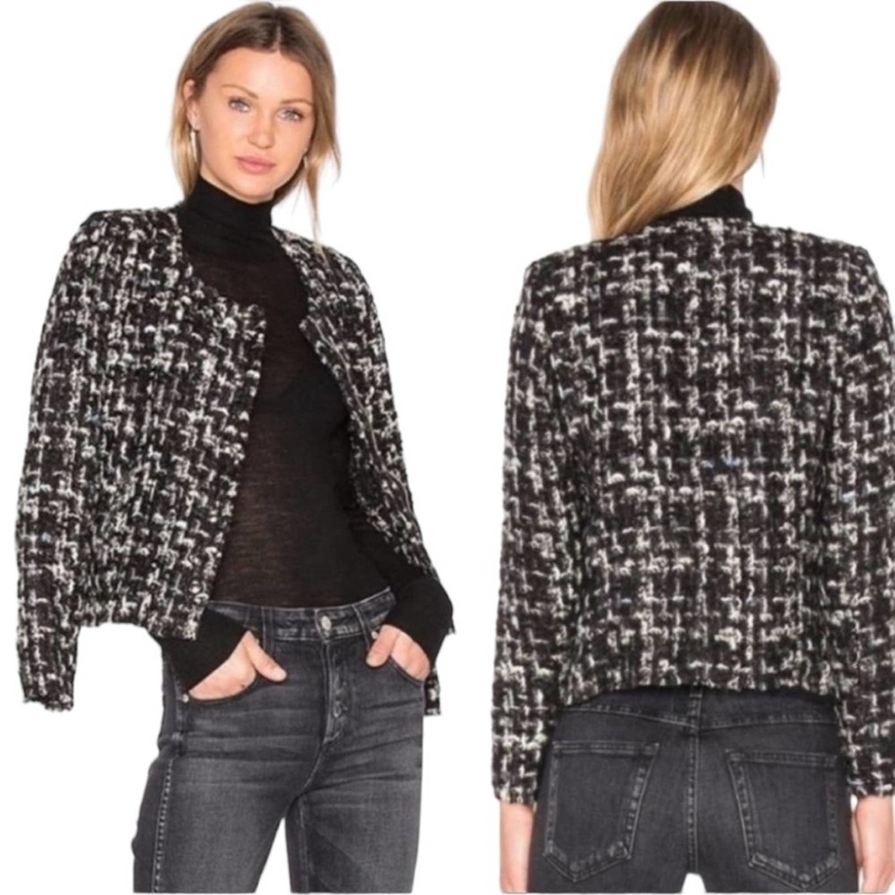 IRO Nalokie Black and White Tweed Boucle Jacket FR 40